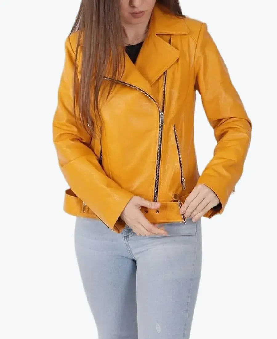 Jenna Yellow Biker Leather Jackets Rare Jacket