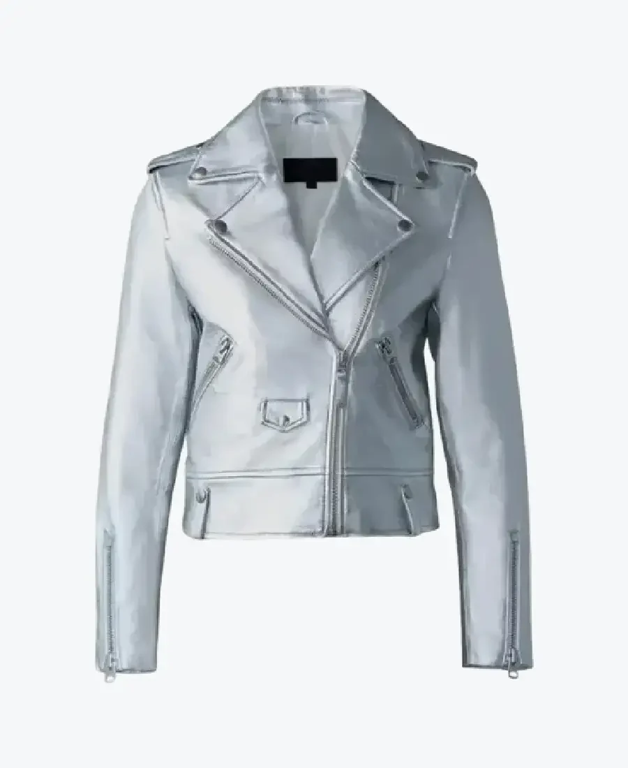 Mackage Baya Silver Leather Biker Jackets Rare Jacket