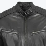 Men Black Cafe Racer Biker Leather Jacket Collar Rare Jacket