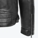 Men Black Cafe Racer Biker Leather Jacket Sleeves Rare Jacket