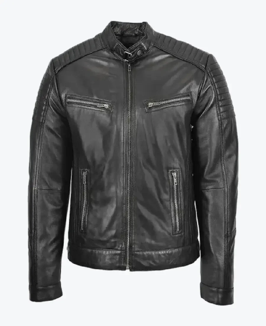 Men Black Cafe Racer Biker Leather Jackets Rare Jacket