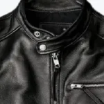 Men Black Leather Moto Jacket Collar Rare Jacket