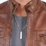 Men Brown Cafe Racer Leather Jacket Collar Rare Jacket