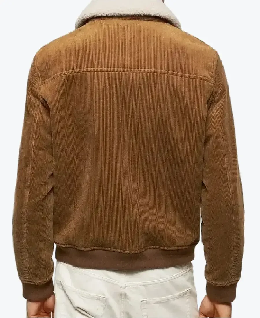 Men Corduroy Brown Bomber Jacket Back - Rare Jackets