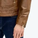 Men Piping Details Brown Moto Leather Jacket Sleeves Rare Jacket