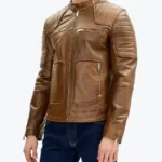 Men Piping Details Brown Moto Leather Jackets (1) Rare Jacket