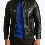 Men Signature Black Cafe Racer Leather Jackets Rare Jacket