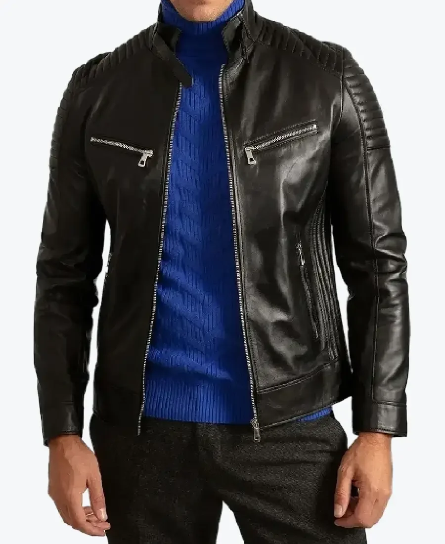 Men Signature Black Cafe Racer Leather Jackets Rare Jacket