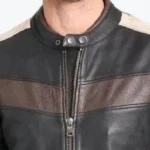Men Stripped Black And White Biker Jacket Collar Rare Jacket