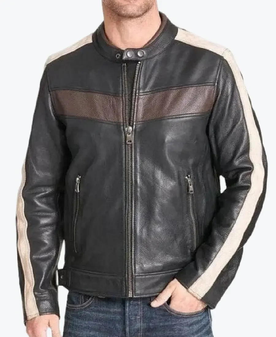 Men Stripped Black And White Biker Jackets Rare Jacket