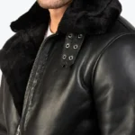 Men's B-3 Black Leather Bomber Jacket Collar Rare Jacket