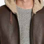Men’s B6 Dark Brown Hooded Shearling Leather Jacket Collar Rare Jacket