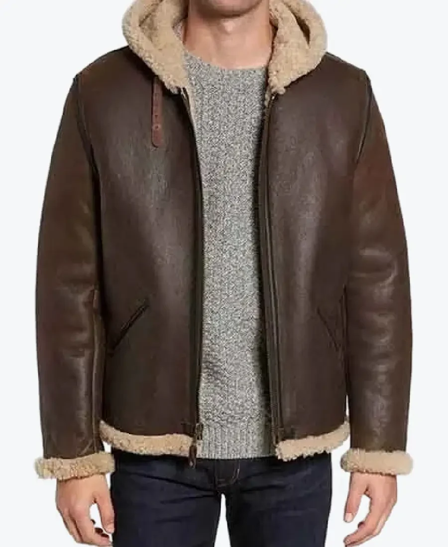Men’s B6 Dark Brown Hooded Shearling Leather Jackets Rare Jacket