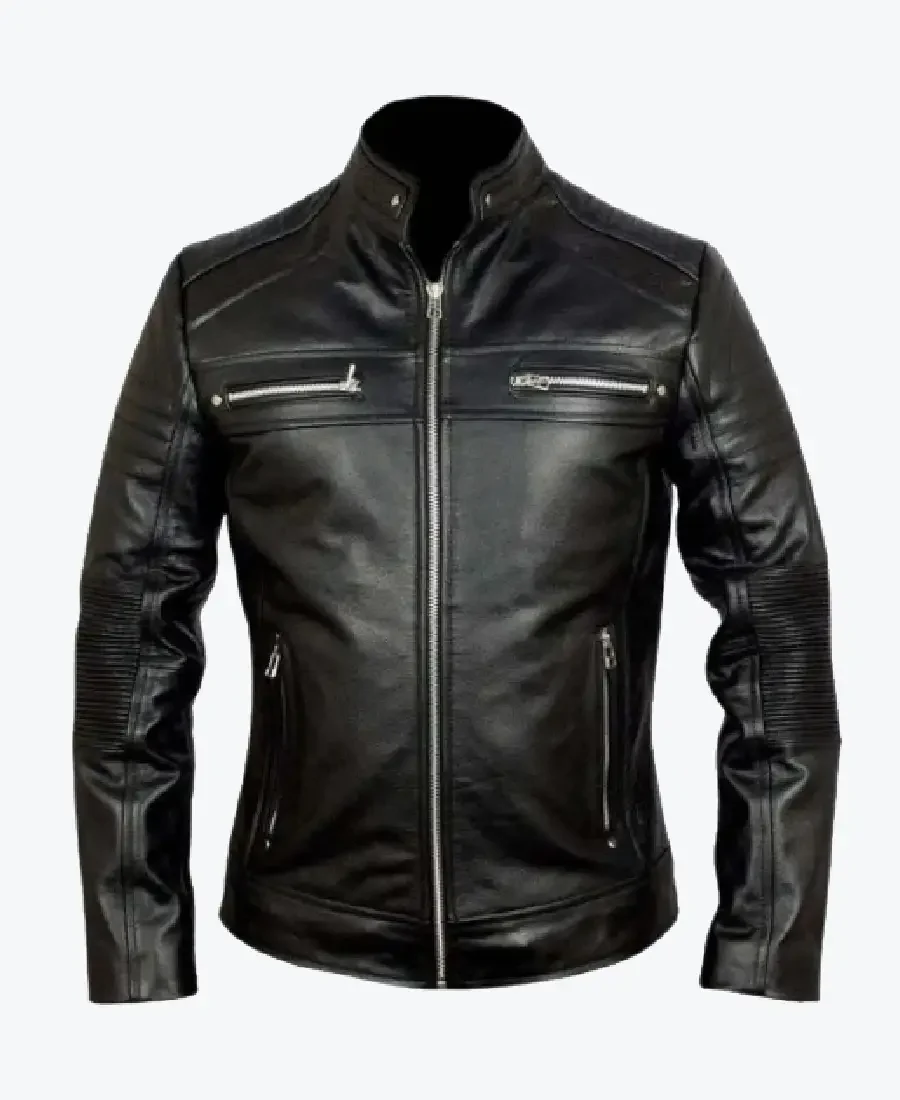 Mens Black Biker Cafe Racer Leather Jackets Rare Jacket