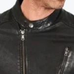 Men's Black Mobil Cafe Racer Jacket Collar Rare Jacket