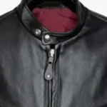 Men's Black Motorcycle Leather Jacket Collar Rare Jacket