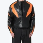 Men's Black Orange Cropped Biker Leather Jackets Rare Jacket