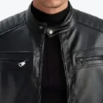 Men's Black Quilted Biker Leather Jacket Collar Rare Jacket
