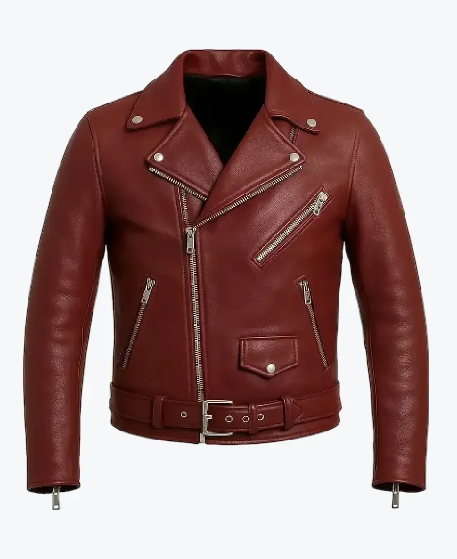 Men's Blaze Burgundy Motorcycle Leather Jackets Rare Jacket