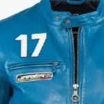 Men's Blue Motorcycle Leather Jacket Collar Rare Jacket
