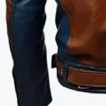 Mens Blue and Brown Leather Biker Jacket Sleeves Rare Jacket
