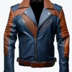 Mens Blue and Brown Leather Biker Jackets Rare Jacket