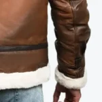 Men’s Brown Leather Faux Shearling Jacket Sleeves Rare Jacket