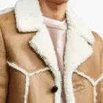 Men’s Brown Shearling Suede Leather Jacket Collar Rare Jacket