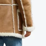 Men’s Brown Shearling Suede Leather Jacket Sleeves Rare Jacket