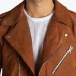 Men’s Brown Suede Leather Biker Jacket Collar Rare Jacket
