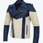 Men’s Gothic Cosplay Blue_White Leather Biker Jackets Rare Jacket