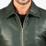 Men’s Green Leather Biker Jacket Collars Rare Jacket