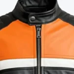 Men's Handmade Black & Orange Leather Biker Jacket Collar Rare Jacket
