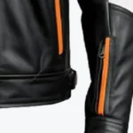 Men's Handmade Black & Orange Leather Biker Jacket Sleeves Rare Jacket