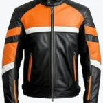 Men's Handmade Black & Orange Leather Biker Jackets Rare Jacket