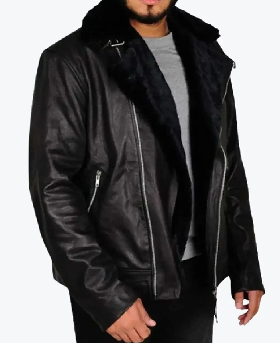 Men's Lapel Style Black Biker Leather Jackets Rare Jacket