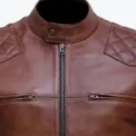 Men’s Motorcycle Casual Black Leather Jacket Brown Collar Rare Jacket