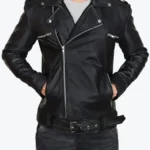Men's Negan Leather Biker Jacket Front - Rare Jackets