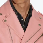 Men's Pink Leather Moto Jacket Collar Rare Jacket