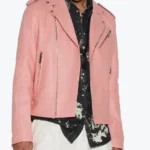 Men's Pink Leather Moto Jacket
