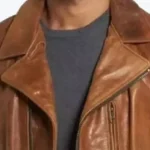 Men's Pure Tan Brown Brando Leather Jacket Collar Rare Jacket