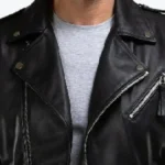 Men's Quilted Real Leather Motorcycle Jacket Collar Rare Jacket