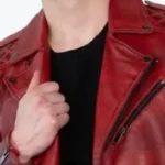 Men's Quilted Red Leather Biker Jacket Collar Rare Jacket