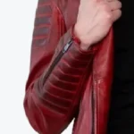 Men's Quilted Red Leather Biker Jacket Sleeves Rare Jacket