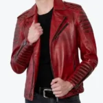 Men's Quilted Red Leather Biker Jackets Rare Jacket