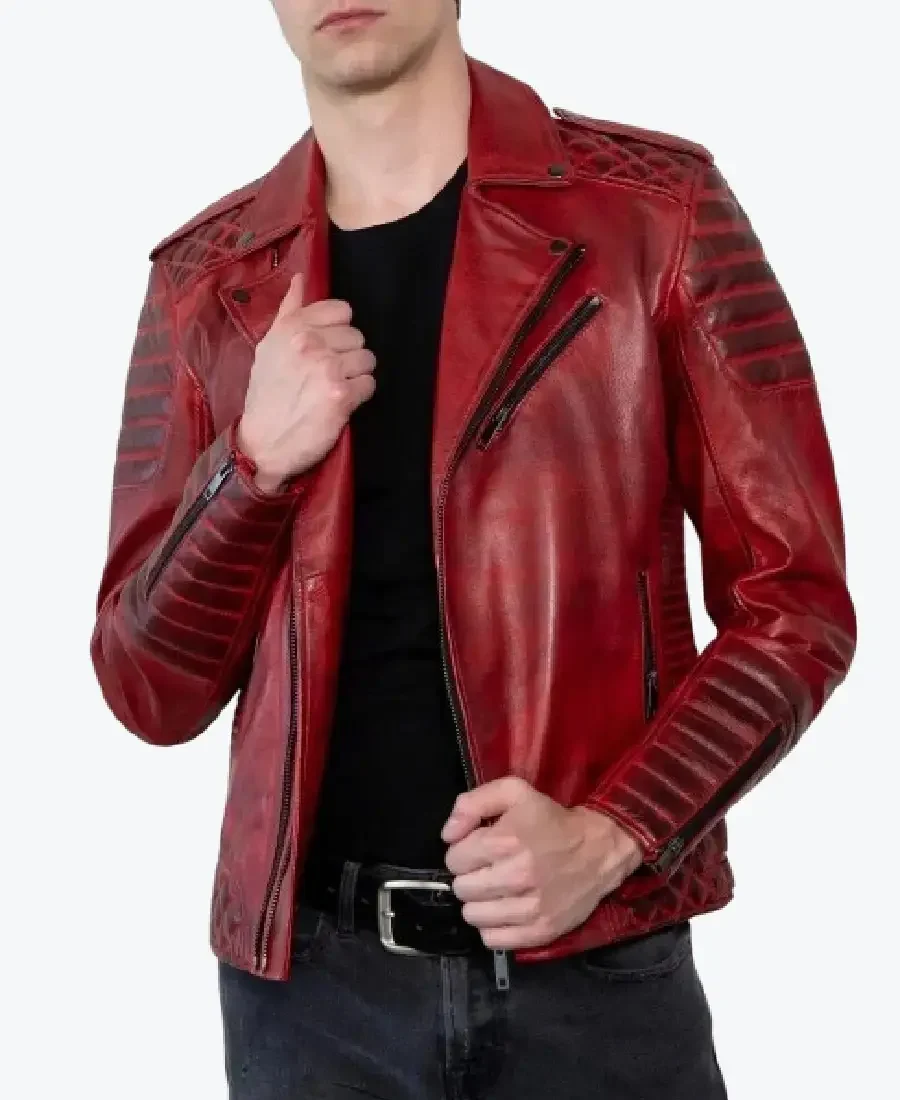 Men's Quilted Red Leather Biker Jackets Rare Jacket