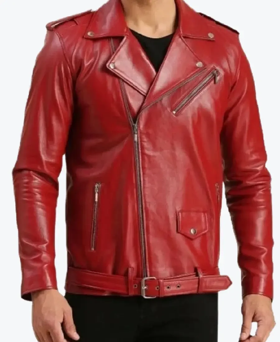 Men's Red Asymmetrical Biker Leather Jackets Men's Red Asymmetrical Biker Leather Jacket Sleeves Rare Jacket