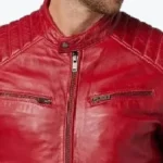 Mens Red Leather Biker Jacket Collar Rare Jacket