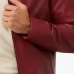 Men's Red Shirt Collar Leather Biker Jacket SLeeves Rare Jacket