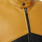 Men's Retro Cafe Yellow & Black Leather Moto Jacket Collar Rare Jacket